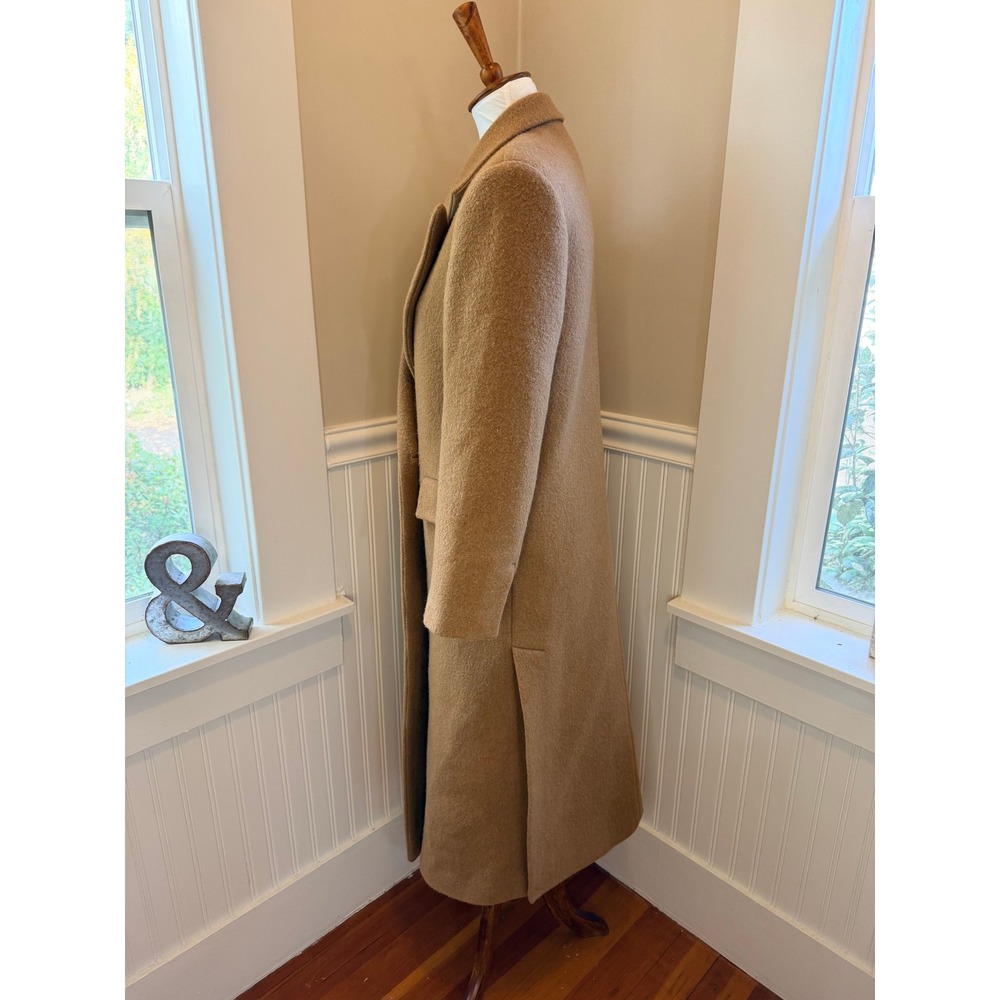 Sandro Straight Cut Brushed Wool Coat Double Breasted Long Camel Brown 36 S - Picture 11 of 16